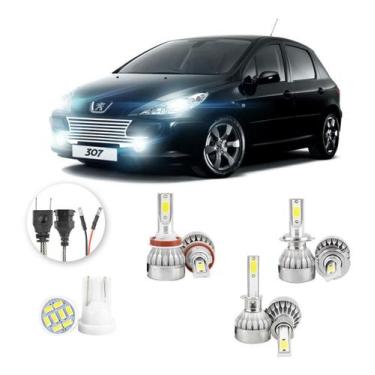Imagem de Lampadas Led Peugeot 307 2001 A 2006 H11 H1 H7 20000lm - V10, Branco