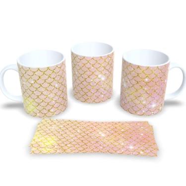 Imagem de Caneca Branca de Porcelana Personalizada Escamas de Sereia (Mod.1)