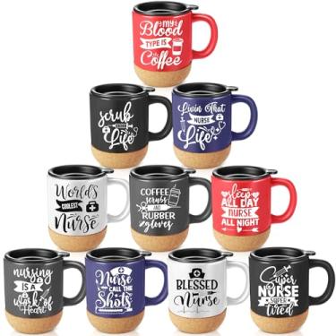 Imagem de Teenyyou 10 peças presentes da semana da enfermeira canecas de café para dia das enfermeiras 350 ml copo de cerâmica inspirador com tampa e base de cortiça presentes de formatura canecas de