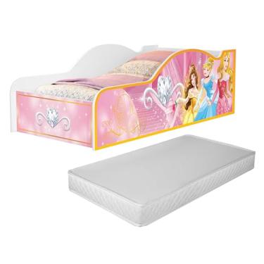 Imagem de Mini Cama Carro Infantil Montessoriana Princesas Com Grade De Proteção Lateral Berço Moderno Castelo Quarto Da Criança Para Meninas Com Colchão Cor Rosa
