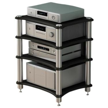 Imagem de SQXLXDD Suporte de mídia AV de 4 camadas, gabinete amplificador para console de jogos estéreo, leitor de DVD, roteador WiFi, organizador de sala de estar e escritório (preto, 4 camadas)