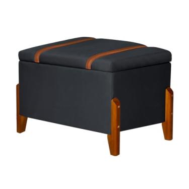 Imagem de Recamier Baú Puff Moderno Retro Pés Em Madeira Maciça Decorativo Baúzinho Design Sofisticado Premium Para Quarto E Sala Sapateira Para Quarto E Sala Luxo Hall (Cinza)