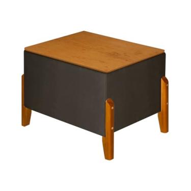 Imagem de Recamier Baú Puff Moderno Retro Pés Em Madeira Maciça Decorativo Baúzinho Design Sofisticado Tampo Em Madeira Premium Para Quarto E Sala Sapateira Para Quarto E Sala Luxo Hall (Marrom)