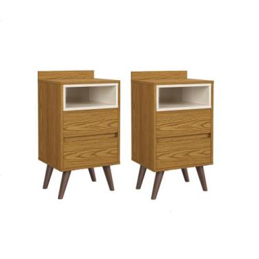 Imagem de Kit Com 2 Mesas De Cabeceiras Com Pés Retrô  2 Gavetas E 1 Nicho - Ála