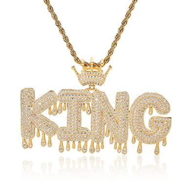 Imagem de Corrente de letras banhada a ouro 18K DIY Full CZ Bubble Letter Colar para homens e mulheres, nome personalizado, 2 a 7 peças, pingente de inicial brilhante com coroa, com corrente de corda ou