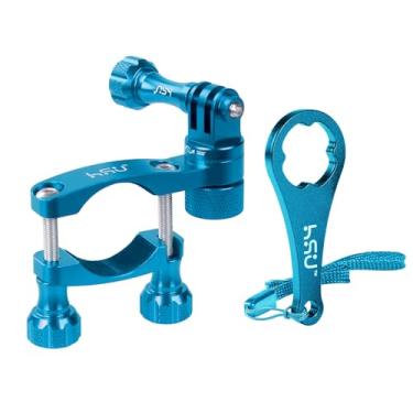 Imagem de HSU Guidão de bicicleta/motocicleta de 1,5 a 3,3 cm, haste de assento de rotação de 360°, suporte de poste de esqui compatível com Go Pro Hero 10/9/8/7/6/5/4/3/2, DJI Osmo Action AKASO e outras câmeras de ação (azul)