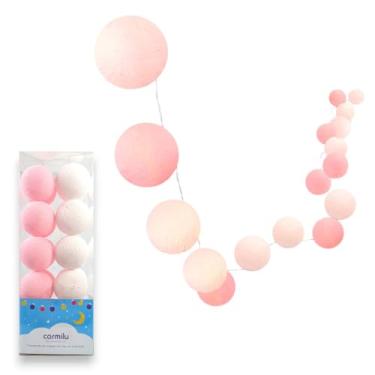 Imagem de Cordão de Bolinhas Tomada 110v ou 220v Variados Tamanhos e Cores, Branco, Rosa, Azul, Verde, Amarelo, Para Festa e Quarto Infantil, Luminária LED 20 Bolas 2.8m (Rosa e Branco 220v)