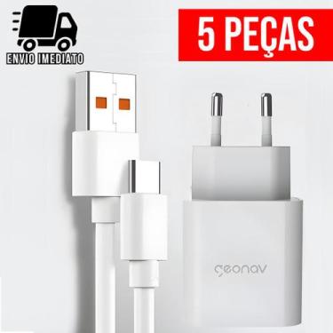 Imagem de Kit 5 Carregador Turbo Celular Tipo C USB Cabo Super Rapido 3.6A - Max