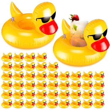 Imagem de Gemscream 36 peças de boias infláveis infláveis para bebidas de pato, suporte de bebida inflável e reutilizável para piscina, porta-copos infláveis fofos para meninos e meninas, piscina, banheiras de