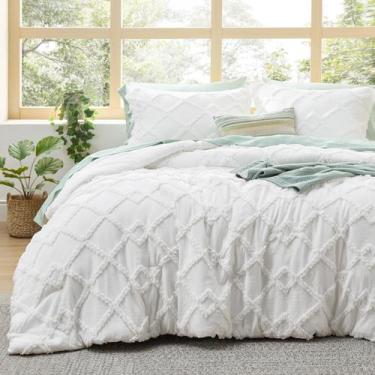 Imagem de Conjunto de edredom Bedsure Boho White Tufted Queen Size, 3 peças