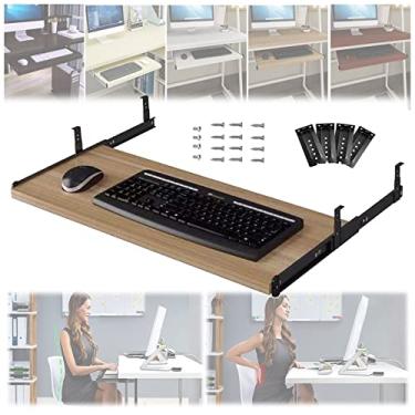 Imagem de Extensor de secretária bandeja de teclado deslizante deslizante de teclado 54/60/70 x 27 cm mesa de extensão de madeira instalada sob a mesa forte capacidade de carga fácil de montar ergonomia A