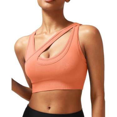 Imagem de RUNNING GIRL Sutiãs esportivos femininos de alto suporte, sem costura, canelados, longline, gola alta, sutiã esportivo, costas nadadoras, acolchoado, crop top, ioga, B - laranja claro, GG