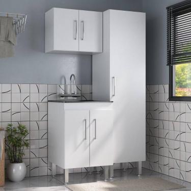 Imagem de Conjunto Armários De Lavanderia Com Gabinete E Tanque 45l Multimóveis Cr30041 Branco-preto