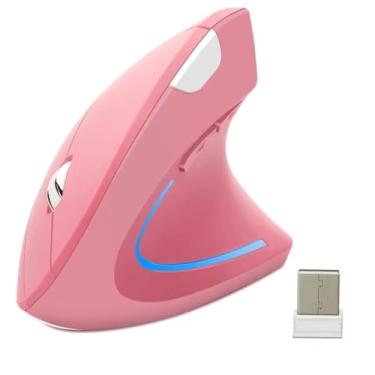 Imagem de Mouse Vertical Sem Fio, Ergonômico, 2.4GHz, 1600 DPI, Rosa