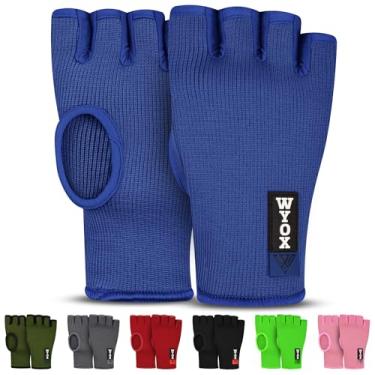 Imagem de Luvas internas para homens e mulheres com meia-luva e bandagens elásticas para proteção dos punhos. Ideais para Muay Thai, Kickboxing, MMA e artes marciais. Perfeitas para treinos. (Azul, S/M)