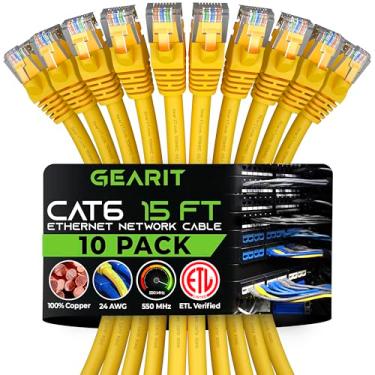 Imagem de GearIT Cabo Ethernet Cat 6 (pacote com 10 3 metros), patch de rede Cat6, 10 Gbps, RJ45, cabo snagless, conectores banhados a ouro, Internet para PC, TV, tablet, roteador, impressora, servidores,