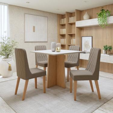 Imagem de Conjunto Sala de Jantar Tampo MDF com 4 Cadeiras  Amêndoa Clean/Off White/Bege