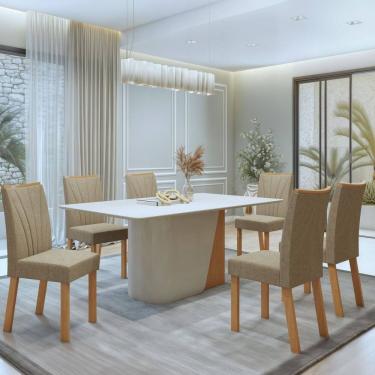 Imagem de Conjunto Luar 170cm Tampo em MDF com 6 Cadeiras Apogeu Amêndoa Clean/Off White/Bege