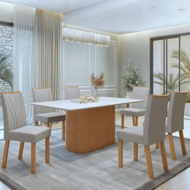 Imagem de Conjunto Luar 170cm Tampo em MDF com 6 Cadeiras Apogeu Amêndoa Clean/Off White/Cinza