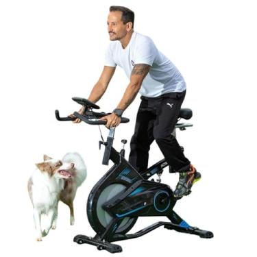 Imagem de Bicicleta Ergométrica Spinning Pro, Freio Mecânico, Monitor LCD, Suporta 100kg, Preto e Azul