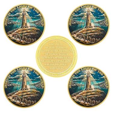 Imagem de Conjunto de presentes de moedas religiosas do farol da multidão | Medalhão inspirador do versículo da Bíblia | Presentes baseados na fé para encorajamento espiritual para homens e mulheres (5 peças)
