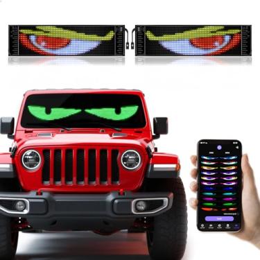 Imagem de GOTUS 2 peças de luz de olhos de diabo para carros, sinais de LED programáveis de rolagem flexível, olhos de LED para para-brisas de caminhão, cores de editor personalizado, animações, texto