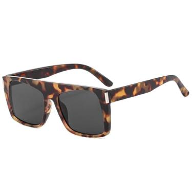 Imagem de HCPIHF Óculos de sol retrô femininos, armação uv400, moda masculina, rebites, punk (tamanho único/cinza leopardo)