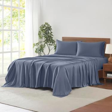 Imagem de Modern Threads Conjunto de lençóis 100% Tencel Lyocell de 4 peças, roupa de cama luxuosa de 400 fios, azul, casal