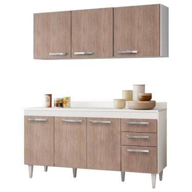 Imagem de Armário Aéreo Parma E Balcão Para Pia Com Tampo 150cm Lisboa Branco-castanho - Lumil