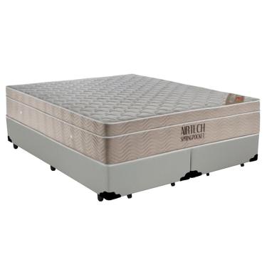 Imagem de Cama Box Queen Bipartido Sintético + Colchão Ortobom Airtech Molas Ensacadas 65x158x198 Cor:branco