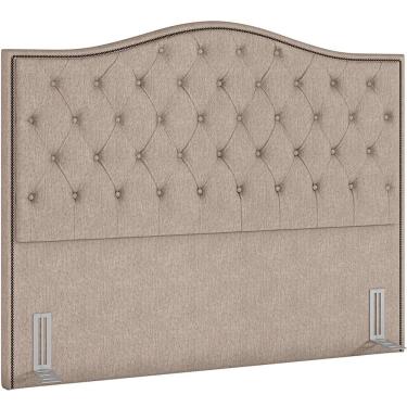 Imagem de Cabeceira para Cama Box P05 Grécia Casal Queen Linho Estofado com Botonê e Tachas Bege Lyam Decor