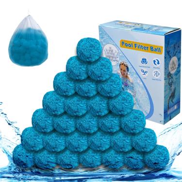 Imagem de Hewlaud Bolas De Filtro Piscina 4,6 Libras Para Areia, Reutilizáveis, Bomba Fibra Ecológica Acima Do Solo, Com Bolsa Lavagem (Azul)