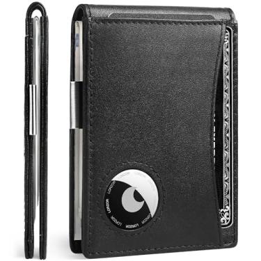 Imagem de LORZOR Carteira Airtag - Masculina Fina E Minimalista Com Bolso Frontal Prendedor De Dinheiro Para Apple Air Tag, Carteiras Dobráveis Couro Grão Superior Bloqueio Rfid Homens, 2 Presentes Janela Ide