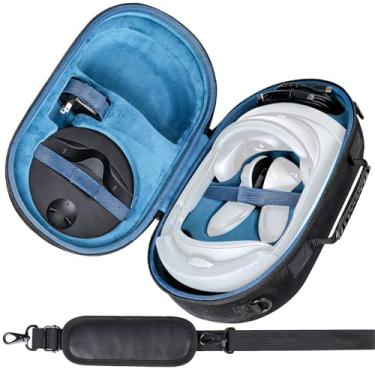 Imagem de Aenllosi Estojo Rígido De Transporte Compatível Com O Headset Meta Oculus Quest 3/Pro Vr, Controle Touch, Base Carregamento E Outros Acessórios (Preto, Azul Interno, Somente Estojo)