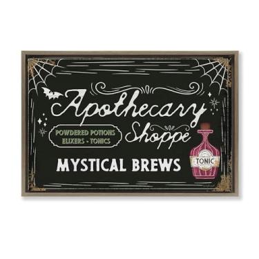 Imagem de Stupell Industries Mystical Brews Apothecary Shoppe Brown Framed Floater Canvas Wall Art Design por Jennifer Pugh, 25 x 17
