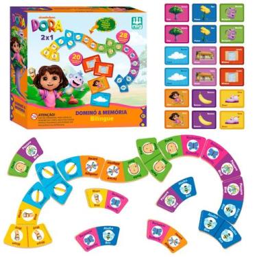 Imagem de Brinquedo Pedagógico Dora Aventureira Dominó E Memória Bilíngue 2x1 Pa