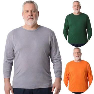 Imagem de Kit 3 Camisas Masculina Manga Longa Plus Size Malha Fria - Genérico, G