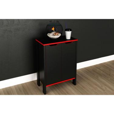 Imagem de Balcão de Escritório Armário ME4164 c/ 2 Portas Preto/Vermelho - Tecno Mobili