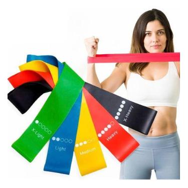 Imagem de Kit 5 Faixas Elásticas Para Exercícios Multifuncional Yoga Fisioterapi
