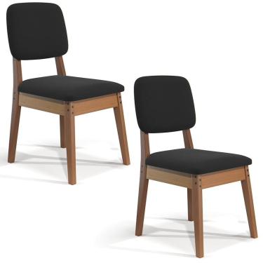 Imagem de Kit de 2 Cadeiras Paris de Madeira Maciça em Linho