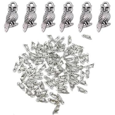 Imagem de vokoko 100 berloques de coruja, pingentes de coruja, prata antiga, para fazer joias, contas de metal, pingentes para pulseira, chaveiro, colar, artesanato DIY