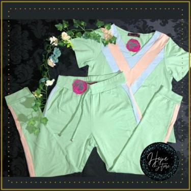 Imagem de Conjunto Calça e Blusa Gola V Colors - Preta Morena