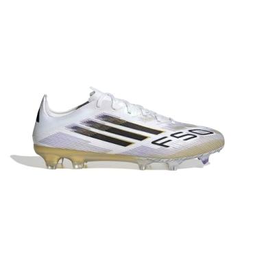 Imagem de adidas Tênis de futebol F50 Pro Firm Ground, Nuvem branco/núcleo preto/dourado metálico, 9 Women/8 Men
