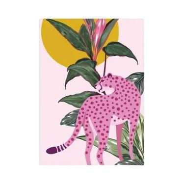 Imagem de Pantera Rosa Zebra Plantas Tropicais Abacaxi Abstrato Arte De Parede E