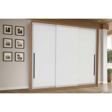 Imagem de Guarda Roupa Casal 3 Portas de Correr e 4 Gavetas Valência Freijo/Branco - Politorno