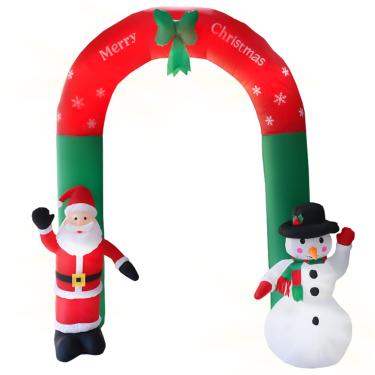 Imagem de CIADAZ Arco inflável de Natal de 8 pés Decorações ao ar livre à prova d'água gigante inflável iluminado Papai Noel e arco de boneco de neve Decorações de quintal com luzes 9LED / cordas à prova de ven