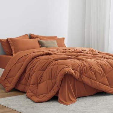 Imagem de Love's cabin Jogo de cama king size, terracota, 7 peças, cama king size em uma bolsa, 1 edredom para todas as estações, 1 lençol de cima, 1 lençol com elástico, 2 fronhas e 2 fronhas