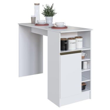 Imagem de Bancada Ilha Mesa Gourmet Dinamarca 140cm 1 Porta - Indékes Branco