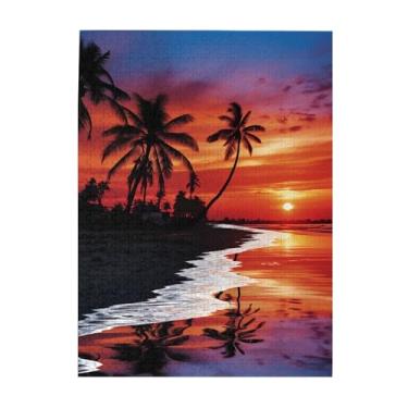 Imagem de Quebra-cabeças de palmeiras ao anoitecer 500 peças quebra-cabeça personalizado de madeira para adultos imagem família presentes para casamento, aniversário, dia dos namorados, 38 x 51,8 cm