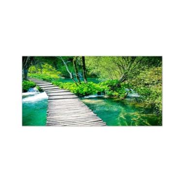 Imagem de MUHJDYC Imagem de arte de parede de paisagem - ponte do lago da floresta - impressões em tela da natureza - pintura panorâmica para sala de estar quarto 75 x 150 cm - 30 x 59 pol sem moldura